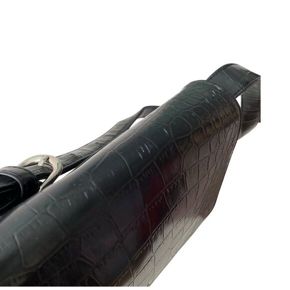 Nine West Elegant Black Faux Crocodile-Embossed Pattern Shoulder Bag in One Size - Picture 8 of 13